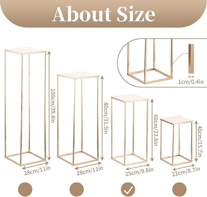 Sziqiqi Wedding Centerpieces Vase For Tables With Plates - 2 Pcs Metal Column Geometric Flower Stand 23.6in Gold Flower Display Rack Decorations For T-Stage Reception Party Fiesta Event Home Christmas