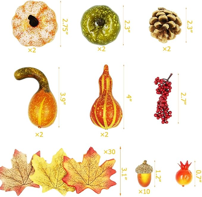 winemana 57pcs Fall Decorations for Home - Small Pumpkins for Decorating with Fake Leaves, Gourds & Pinecones -Thanksgiving Decor for Table Centerpiece Indoor Room Autumn Harvest Decor