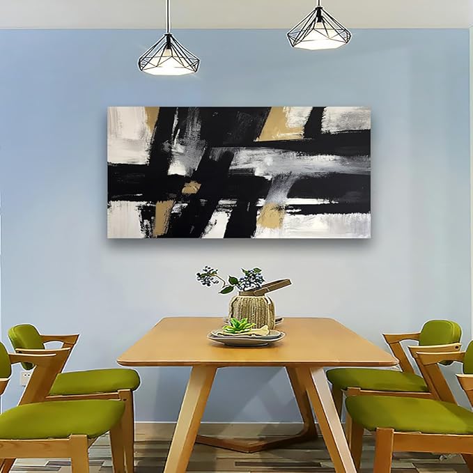 Abstract Canvas Wall Art for Living room Office Bedroom Black White Wall Art Print Oil Paintings Modern Gray Yellow Marble Pictures Cool Wall Decor Artwork Waterproof Ready to Hang - 20in * 40inch