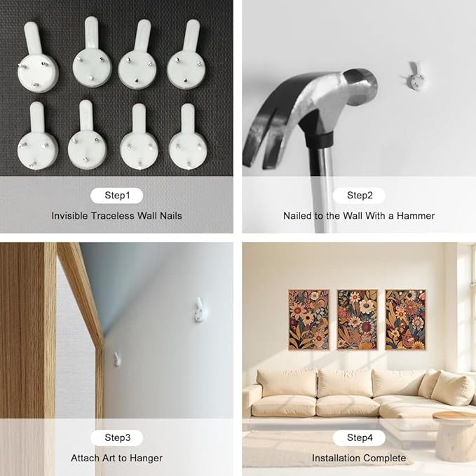 HOURIA Large Orange Flower Framed Canvas Wall Art Set,Boho Mid Century Modern Floral Botanical Wall Decor,Retro Vintage Blossom Artwork,Neutral Plant Art Print for Living Room,Bedroom,Office-24"x36"x3