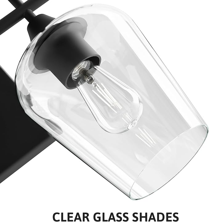 VONLUCE Bathroom Vanity Light, 2 Light Bathroom Light Fixture Over Mirror, Bathroom Wall Lamp with Clear Glass, Modern Black Vanity Lighting fixtures for Bathroom, Bedroom, Hallway