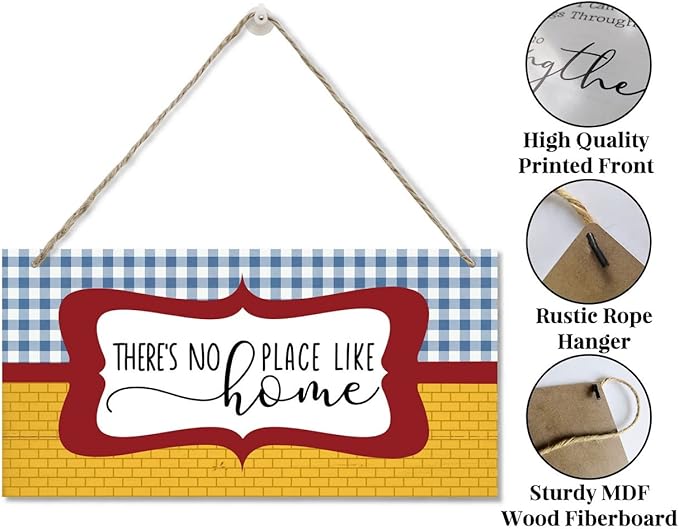 There's No Place Like Home Decor Sign, Christmas Hanging Wood Sign Home Decorative, Printed Wood Wall Art Sign, Christmas Front Door Decoration, Farmhouse Front Door Wall Art Sign, Sweet Home Wall Decor 12*6inch