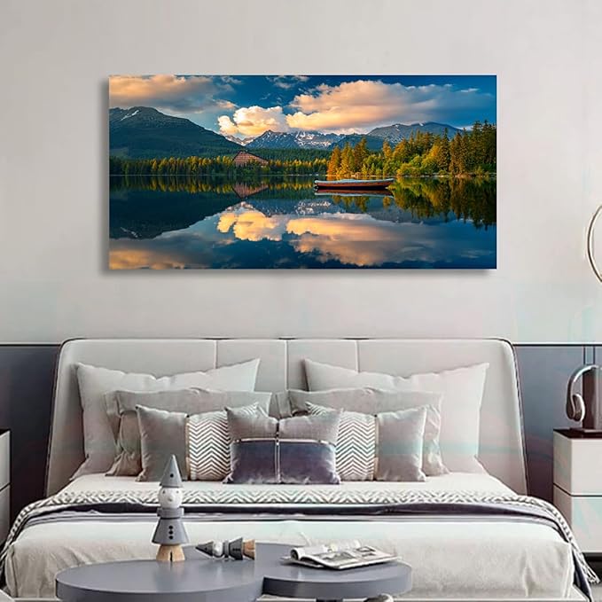 Landscape Canvas Wall Art for Living Room Bedroom Office Large Nature Forest Lake Ship Scenery Wall Art Kitchen Pictures Modern Wall Decor Mural Paintings Artwork 20 * 40inch