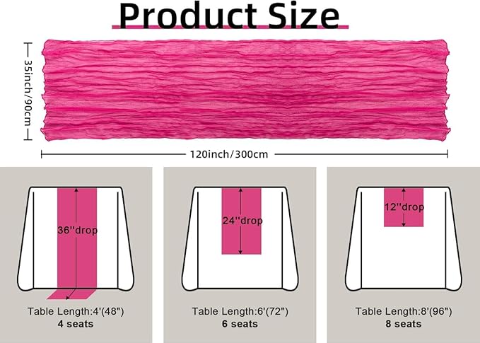 FEXIA Rose Red Table Runner 35x120 Inches for Baby Shower Decoration Gauze Rustic Table Runner for Wedding Party First Communion Centerpiece Engagement Bridal Shower Boho Decoration