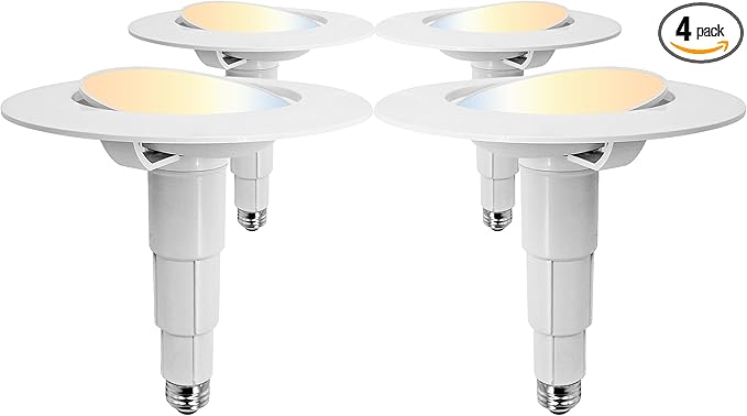 Jolux 4 Pack 5/6 Inch 5CCT LED Can Light Gimbal Retrofit Recessed Downlight, Adjustable Angle, Recessed Lighting CCTSelectable 2700K/3000K/3500K/4000K/5000K,12W=60W,800LM, Dimmable, E26 Base.