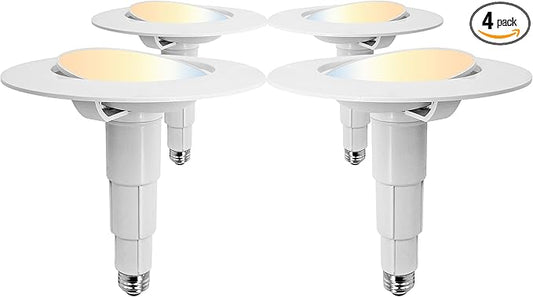 Jolux 4 Pack 5/6 Inch 5CCT LED Can Light Gimbal Retrofit Recessed Downlight, Adjustable Angle, Recessed Lighting CCTSelectable 2700K/3000K/3500K/4000K/5000K,12W=60W,800LM, Dimmable, E26 Base.