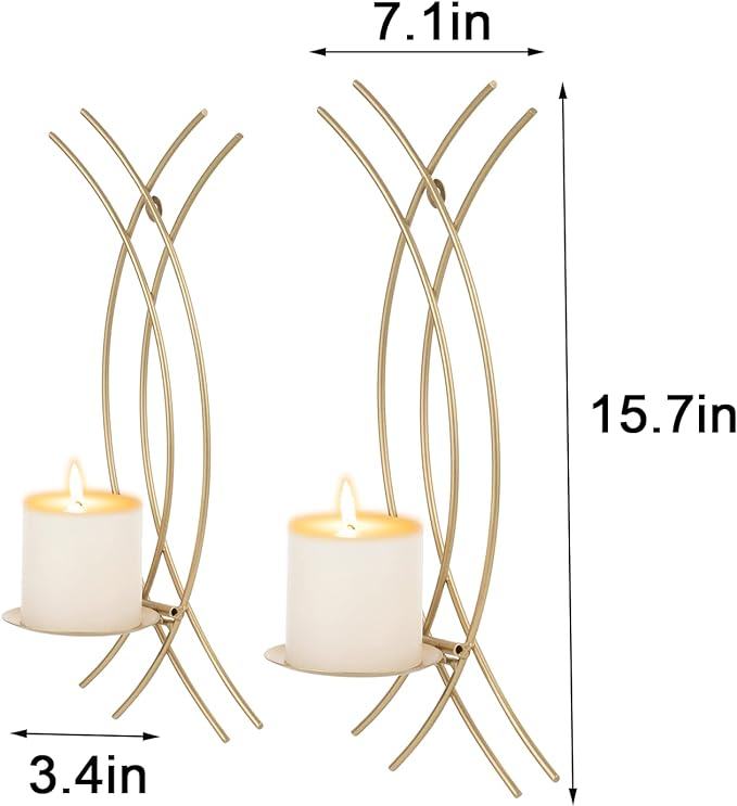 Wall Sconce Gold Wall-Mount Metal Iron Wall Candle Sconce Holder Hanging Art Home Decoration Wall Mounted Decorative Candle Holder, Set of 2