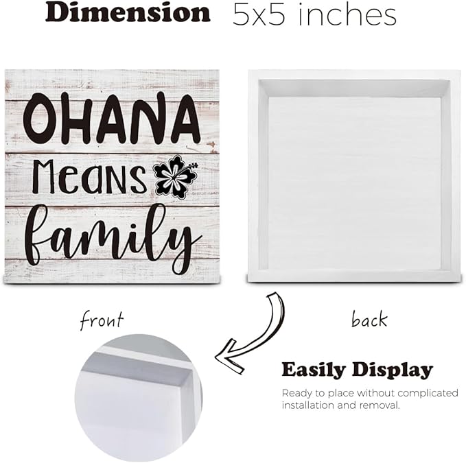 Ohana Means Family Wooden Box Sign Desk Decor, Family Quote Wood Box Sign for Home Office Shelf Table Decoration 5 X 5 Inch