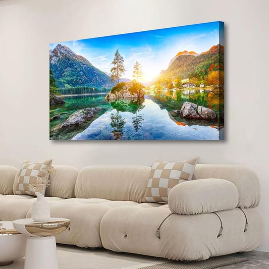 Landscape Canvas Wall Art for Living room Office Bedroom Forest Mountain Scenery Wall Art Stone Tree Clear Lake Pictures Art Print Paintings Modern Nature Wall Decor Artwork Waterproof -20 * 40inch