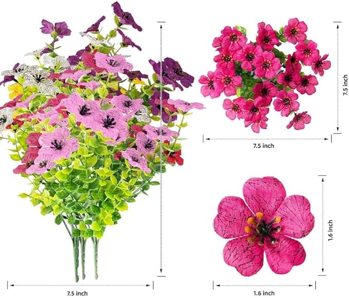 Artificial Flowers UV Resistant Outdoor,12 Bundles Faux Plants for Fall Halloween Thanksgiving Christmas Patio Porch Decor, No Fade Fake Window Box Greenery for Home Wedding Walkway Decoration