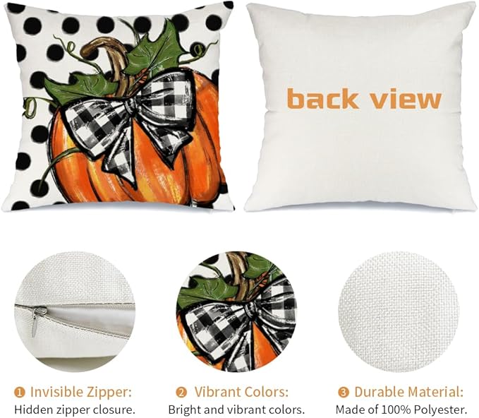 AACORS Fall Throw Pillow Cover 20x20 Inch Polka Dots Pumpkin Decor Autumn Farmhouse Seasonal Pillow Case Decoration for Home Sofa Couch AA279-20