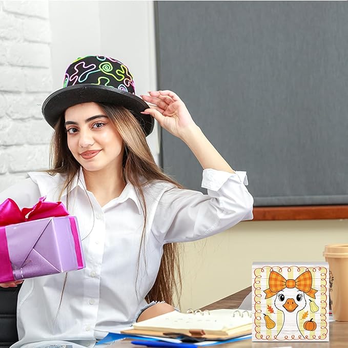 Silly Goose Fall Decorations for Home Office, Fall Pumpkin Decor for Bethroom, Autumn Goose Gifts for Animals Lovers Holiday Decor 5 x 5 inches (Tub 1705)