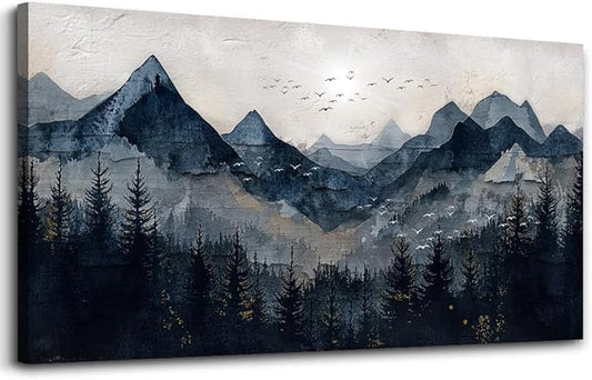 Wapluam Wall Art for Living Room Home Decorations Black And White Wall Painting Canvas Wall Decor For Bedroom Modern Office Large Decor Abstract Mountains Landscape Artwork Pictures Ready To Hang