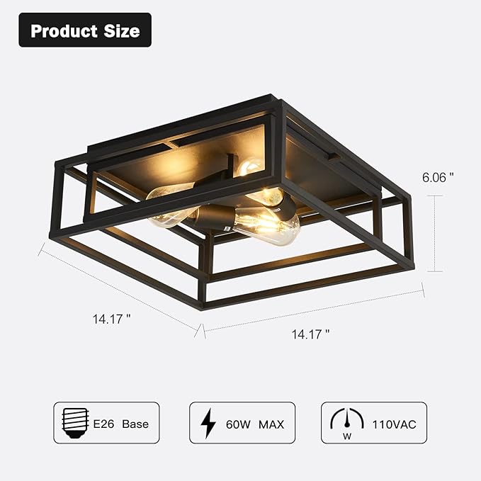 ZGLAOJT Black Flush Mount Ceiling Light Fixture,3-Light Industrial Metal Close to Ceiling Lights,Farmhouse Lighting for Hallway Bedroom Kitchen Dining Room