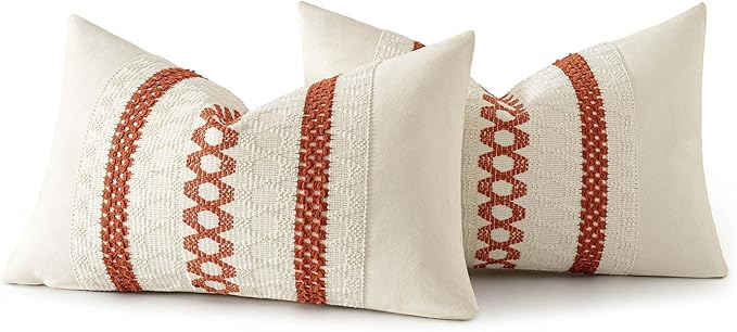 MIULEE Set of 2 Burnt Orange Fall Decorative Lumbar Pillow Covers 12x20 Inch Farmhouse Rustic Boho Couch Throw Pillows Modern Cushion Covers Retro Cute Macrame Woven Home Decor for Bed Sofa Chair