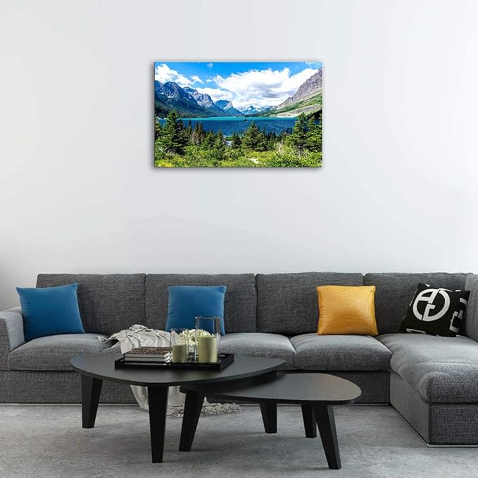 SKASNFAI Glacier National Park Wall Art Lake Mountains Pictures Framed Canvas Prints Artwork for Living room Bedroom Office Ready to Hang (28x44 inch)