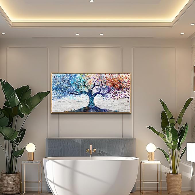 ERQINHUA Large Canvas Wall Art For Living Room Wood Framed Wall Decor For Bedroom Modern Office Decorations Colorful Wall Painting Tree Abstract Pictures Canvas Prints Artwork Home Decor 20x40 In
