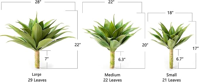 Velener Artificial Agave Plant Set, 28 Inch, Faux Aesthetic Plants for Home Decor, Realistic UV Resistant Fake Agave Plants Without Pot, Set of 2