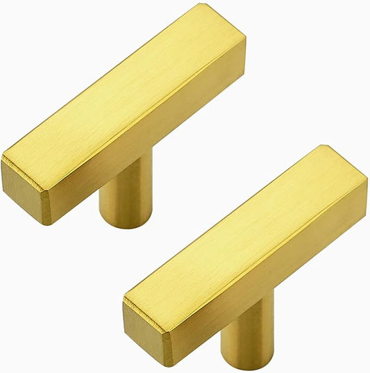 10 Pack Gold Cabinet Knobs - Sqaure Bar Cabinet Pulls Brushed Brass Knobs for Kitchen Cabinet Drawer Stainless Steel Dresser Knobs for Cabinet Hardware 2in Length Single Hole