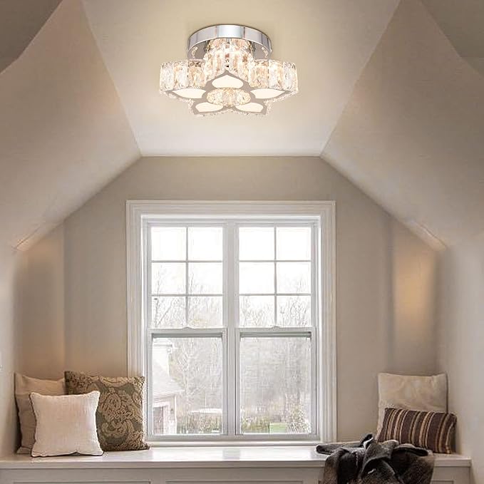 FRIXCHUR Modern Crystal Ceiling Light Fixture Mini Led Chandelier Small Flower Chandelier for Living Room Bedroom Dining Room Kids Room Girls Room,Colors Change