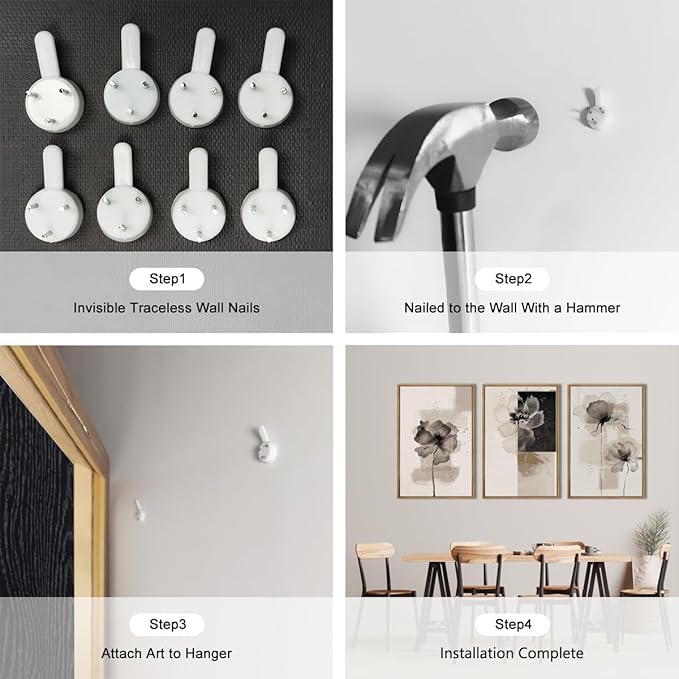 IARTTOP Extra Large Black Neutral Framed Wall Art 24x36 Inch Beige Tan Abstract Floral Canvas Wall Decor Set of 3 Minimalist Modern White Flower Art Prints for Living room Bedroom