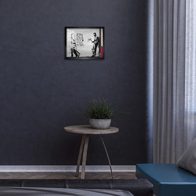 Biufo Banksy Wall Art Picture Graffiti Canvas Print Poster Pop Street Artwork for Bedroom Home Decor (10L x 8W, Framed)