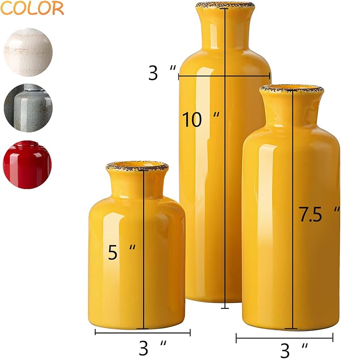 CwlwGO- Yellow Ceramic Vase Set,Modern Decorative Vases for Home Decor, Kitchen&Living Room Table Décor,Fireplace & Entrance centerpieces Decorations.