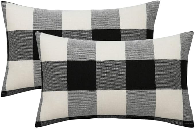 MIULEE Halloween Pack of 2 Classic Retro Checkers Plaids Polyester Linen Soft Solid Black and White Decorative Throw Pillow Covers Home Decor Outdoor Cushion Case for Sofa Bedroom Car 12 x 20 Inch