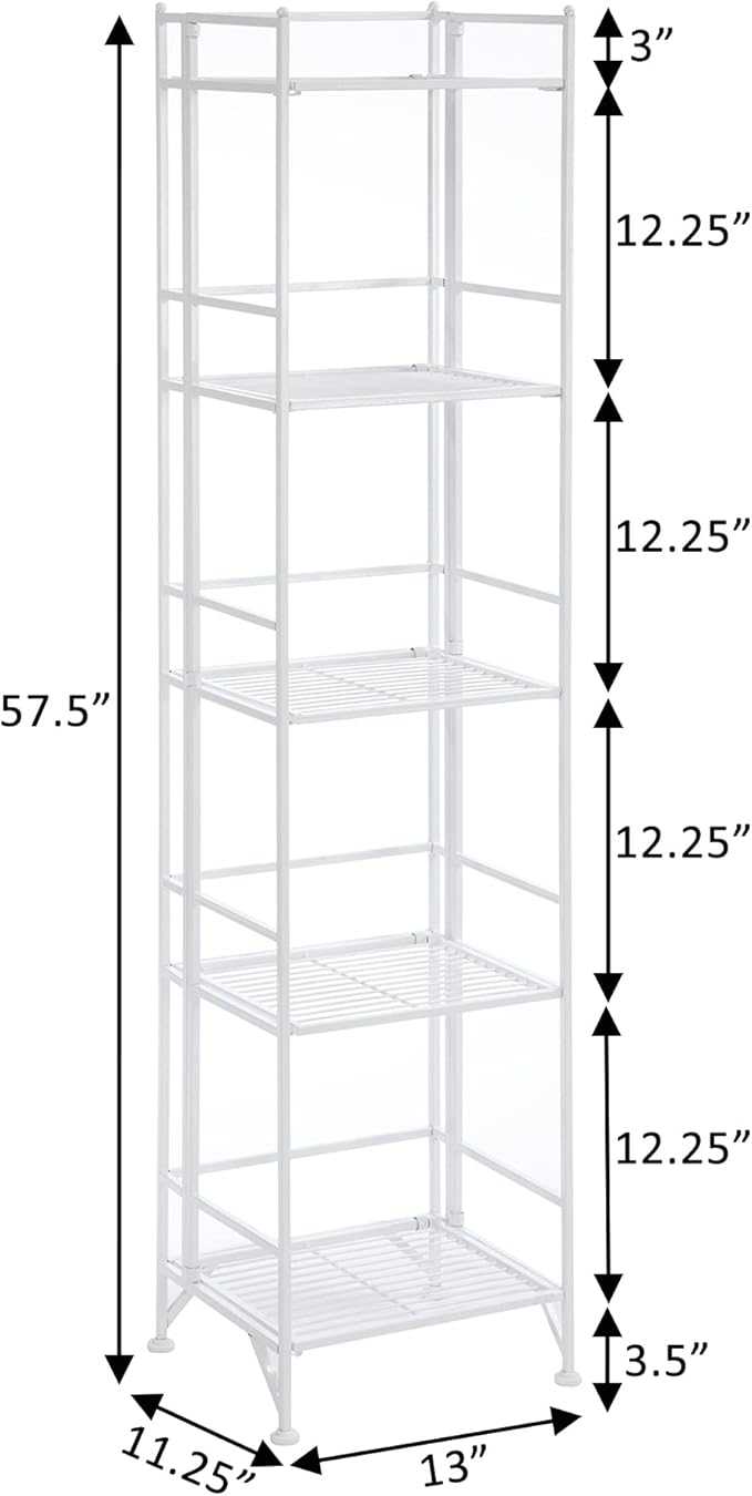 Convenience Concepts Xtra Storage Shelves - 5-Tier Folding Metal Storage Shelves, Closet Organizer for Office, Laundry Room, Bedroom, Garage, Kitchen, Bathroom, White