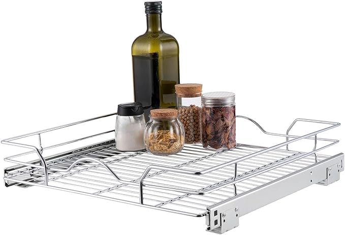 OCG Pull Out Cabinet Organizer (17.75" W x 17" D), Pull Out Drawers, Cabinet Pull Out Shelves for Base Cabinet Organization in Kitchen Bathroom Pantry, Bottom Mount, Chrome Finish