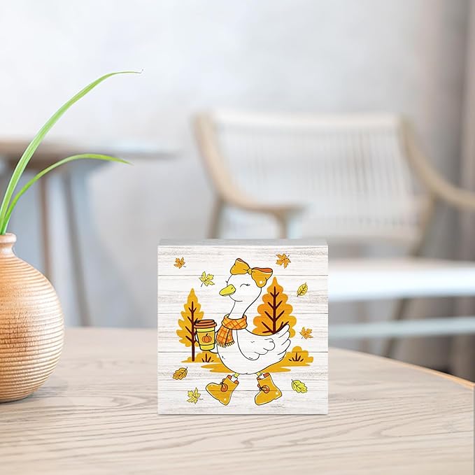 Funny Silly Goose Fall Decor, Farmhouse Fall Decorations for Home Office, Autumn Goose Bow Decorations for Table Gifts for Gooses Animals Lovers 5 x 5 inches (Tub 1709)