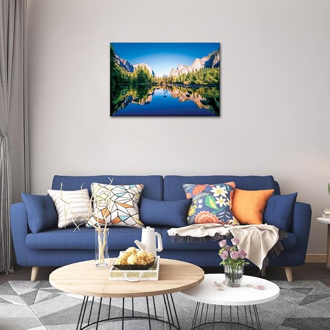 SKASNFAI Yosemite National Park Canvas Wall Art Forest Artwork Blue Lake Picture Prints Framed Home Decor for Bedroom Living Room (20x30 inch)