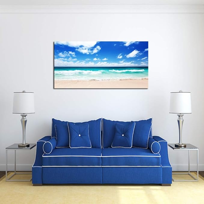 FC1450 Canvas Prints Wall Art Seychelles Beach Ocean Waves Nature Seascape Picture Paintings Artwork Prints Framed Ready to Hang for Home Office Bedroom Living Room Bathroom Kitchen Wall Decor