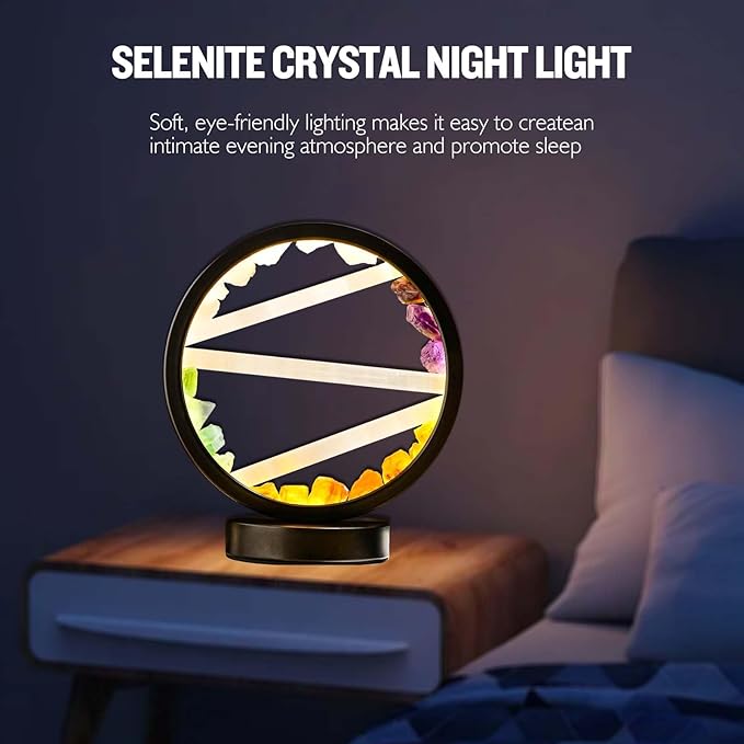 Runyangshi Crystal Table Lamp Night Light Natural Selenite & Colour Crystal Raw Stone Bedside Lamp with 3 Adjustable Light Colours Suitable for Home Decoration, Bedroom Office Desk Lighting