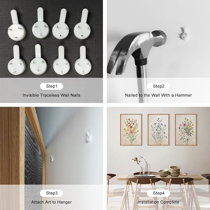 HPINUB Colorful Wildflower Canvas Framed Wall Art Set,Minimalist Botanical Floral Wall Decor,Vintage Flower Artwork,Modern Watercolor Boho Bouquet Art Print for Living Room,Bedroom,Farmhouse-16"x24"x3