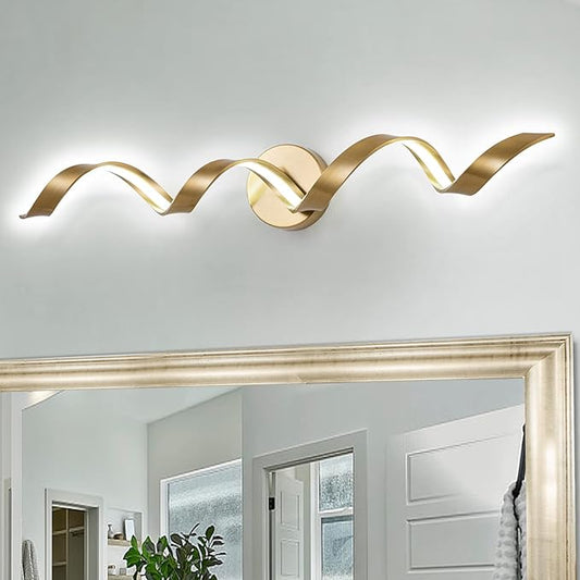 Dimmable Modern LED Bathroom Vanity Light 32 inch, 20W Spiral Design Gold Wall Light Fixtures for Bathroom, Living Room and Hallway, 6000K White Light