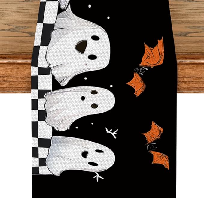 ANNA QUEEN Ghost Halloween Table Runner 13 x 72 Inch for Dining Table, Table Runner for Seasonal Autumn Kitchen Dining Table Halloween Decoration for Home Party Decor