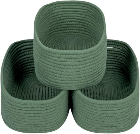 CubesLand Small Storage Basket for Shelves, Woven Rope Green Basket for Organizing, Durable & Skin-Friendly Cube Shelf Closet Organizer Bins, Toy Storage Organizers Bin, Modern Home Decor with Handles