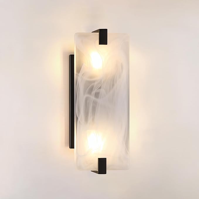 Leading Lighting 2 Light Square Frosted Glass Bathroom Wall Sconce Modern Concise Style Wall Light Fixture,Black Finish for Bedroom Hallway Bedside