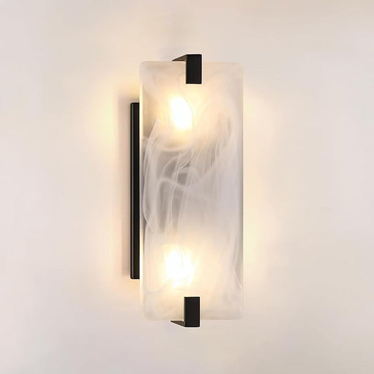 Leading Lighting 2 Light Square Frosted Glass Bathroom Wall Sconce Modern Concise Style Wall Light Fixture,Black Finish for Bedroom Hallway Bedside
