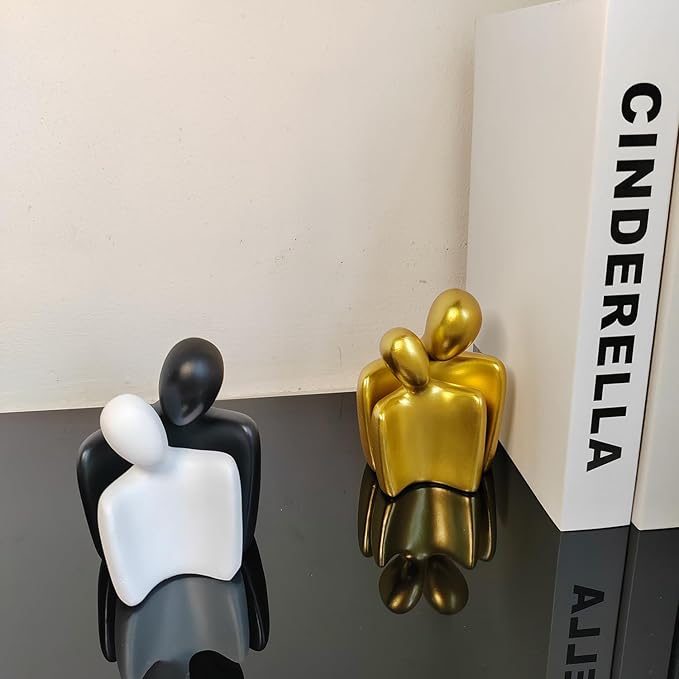 Couple Sculptures for Home Decor,Hugging Figurines,Modern Romantic Sculptures for Living Room Bedroom Office Decor,Gift for Anniversary Valentine(Black+White)