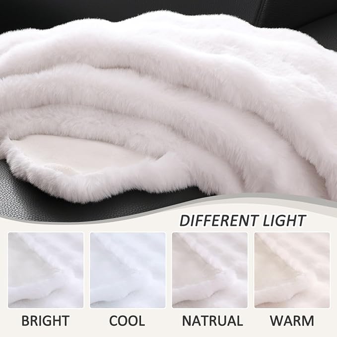 Faux Fur Throw Blanket White Fluffy Bubble Fuzzy Throw Blanket 60x80 for Bedroom Sofa Couch Soft Cozy Furry Thick