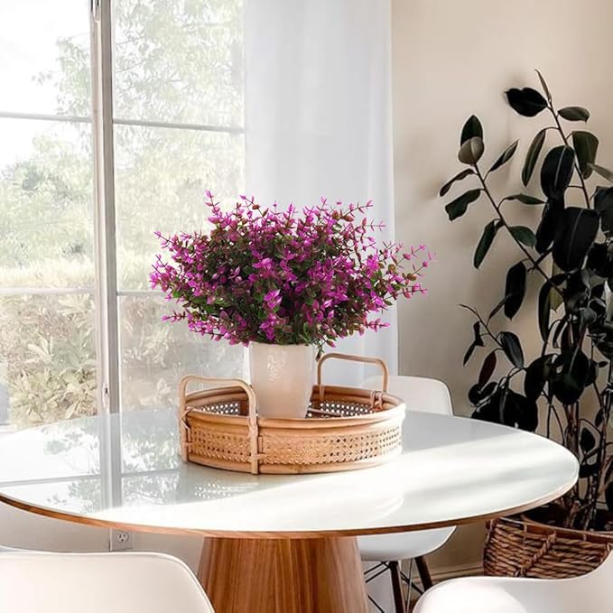 RECUTMS Artificial Flowers, Fake Outdoor UV Resistant Plants Faux Plastic Greenery Shrubs Indoor Outside Hanging Planter Home Kitchen Office Wedding, Garden Decor(Fuchsia Eucalyptus)