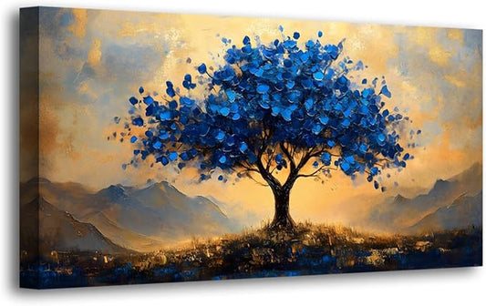 Tree of Life Pictures Canvas Wall Art for Living room Office Bedroom Wall Decor,Ginkgo Tree Wall Art Print Paintings Modern Autumn Blue Scenery Artwork Waterproof Ready to Hang-20x40inch