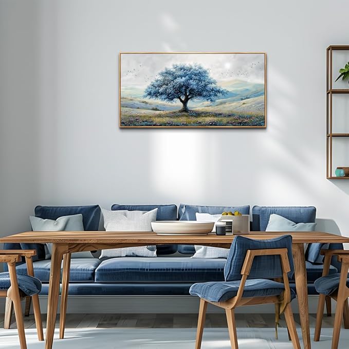 ZUITINGHUA Wood Framed Canvas Wall Art For Living Room Wall Decor For Bedroom Modern Office Wall Decoration Blue Tree Landscape Paintings Farmhouse Pictures Artwork Aesthetic Home Decor 20x40 In
