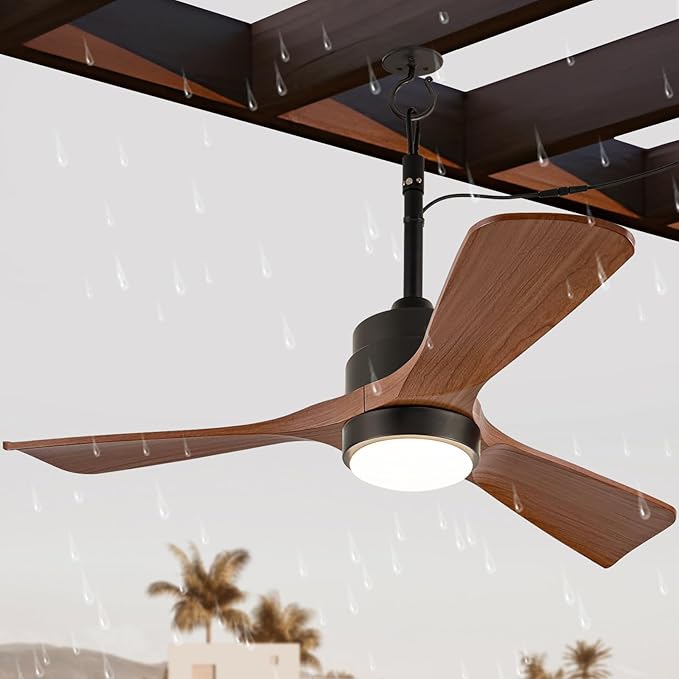36 Inch Outdoor Ceiling Fan with Light, Gazebo Fan for Patios Waterproof, Plug in Cord Outlet Hook Wet Rated for Outside Porch, Pergola-Walnut