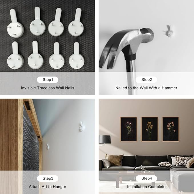 KAIRNE Dark Moody flower Framed Canvas Wall Art Set, Minimalist Black Wildflower Wall Decor, Vintage Botanical Floral Wall Painting, Nature Plant Art Prints for Living Room, Bedroom, Office 16"x24"x3