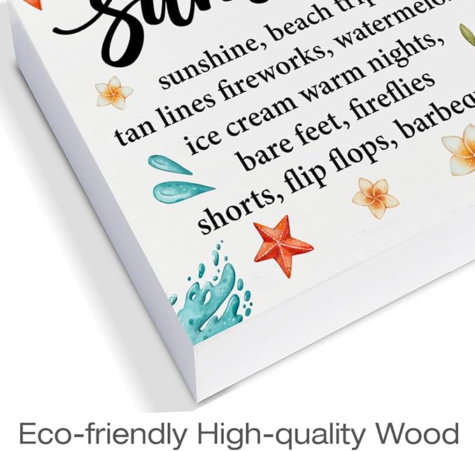 Beach Decor Summer Beach Wood Block Sign Summer Definition Decorations for Home Desk Table Shelf 5 x 5 Inches