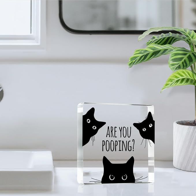 Are You Pooping Funny Sign,Black Cat Decor, Cat Bathroom Acrylic Decor,Home Decor Bathroom Creative Gift For Women Men,Funny Decorate Retro for Home Toilet 4x4 Inches