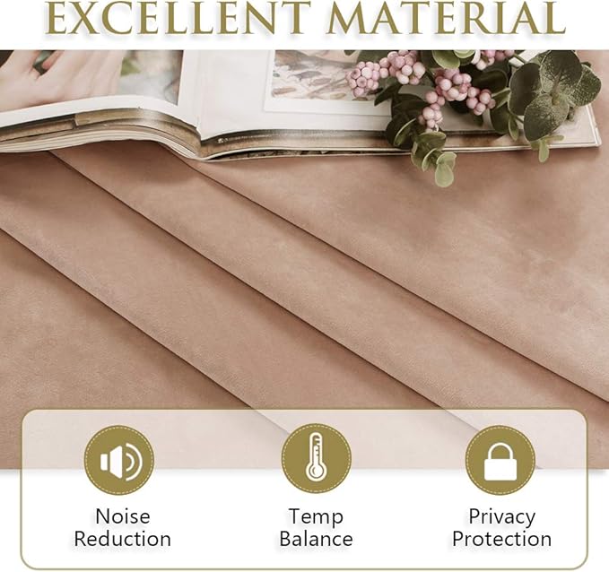 StangH 96 inches Long Beige Blush Velvet Curtains - 2 Panels Light Dimming Drapes Farmhouse Decor for Nursery Bedroom, Super Soft Heavy Panels Heat & Cold Blocking for Office/Business, W42x L96